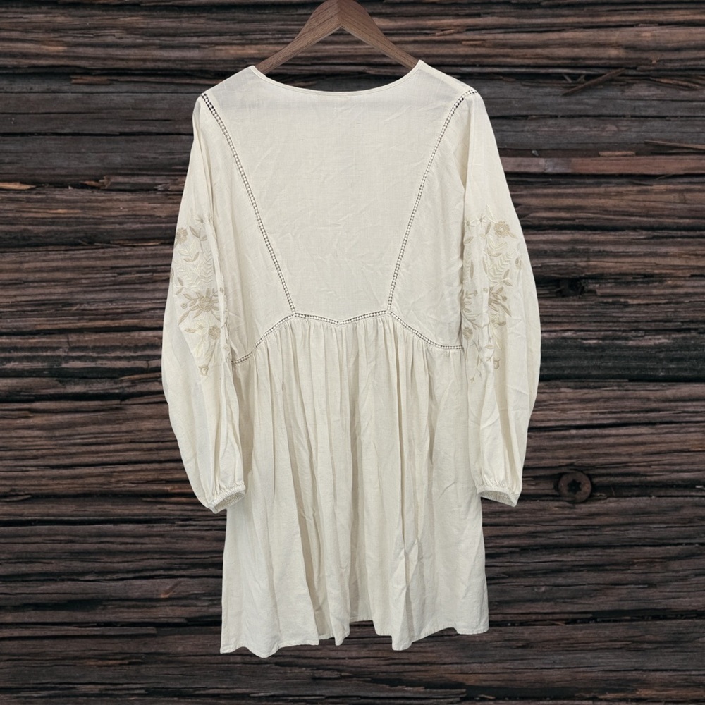 LOVESTITCH Boho Embroidered Cream Peasant Dress SZ L - Picture 2 of 4